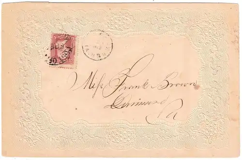1867, nicely embossed envelope franked wuth 3 C wuth 6x15 mm grill