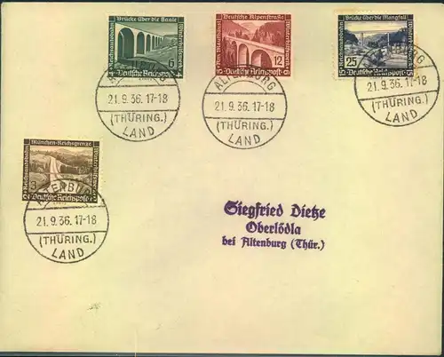 1936,whw3, 6,12 und24 Pfg. auf FDC  "ALTENBERG 21.9.36". Kurzbefund