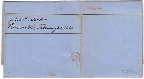 1862, 1 Sh. en'nbossed" on folded letter with Duplex NEWCASTLE ON TYNE
