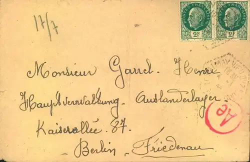 1943 ca, Zwangsarbeiterpost: an Hauptverwaltung Ausländerlager" in  Berlin Friedenau