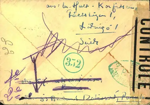 1945. air mail from Sweden  with French censor