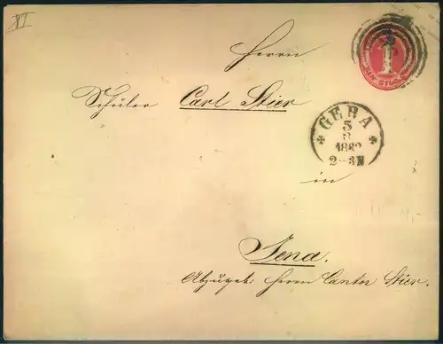 1862, 1 Silbergroschen Ganzsachenumschlag im Großformat ab GERA nach Jena. (ME 450,-)