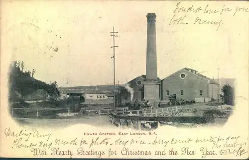 1907, picture card "Power Station, East London S.A." sent to Altona, Germany