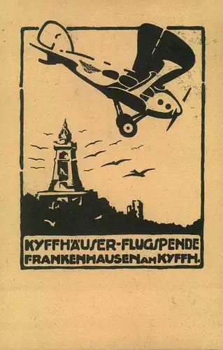 1921, bessere Sonderkarte zum "KYFFHÄUSER-FLUG" blanko mit Sonderstempel