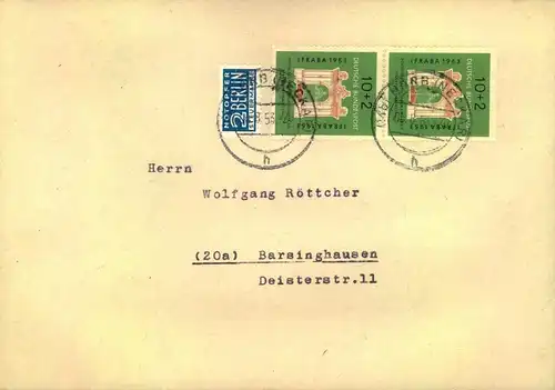 1953, 2-mal IFRABA auf Fernbrief aus HORB (NECKAR)