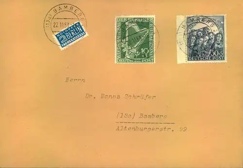 1953, Philharmonie komplett auf Satzbrief ab BAMBERG