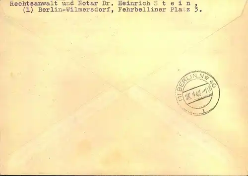 1946, Doppel-Orts-Einschreiben mit Bärenfrankatur, ab "BERLIN-STEGLITZ 1, 21.1.46"