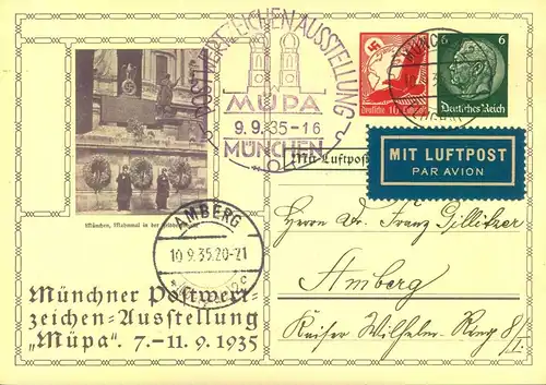 1935, Bildganzsaache per Luftpost ab MÜNCHEN