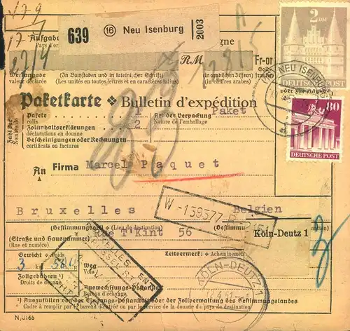 1951, Paketkarte ab NEU-ISENBURG