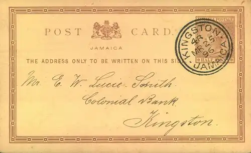 1896, statiobery card ued within KINGSTON