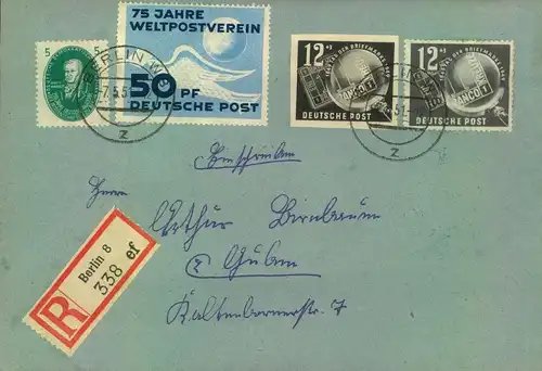 1951besser frankierter R-Brief (5 Pf. unterfrankiert) ab BERLIN W 8 (Versandstelle)