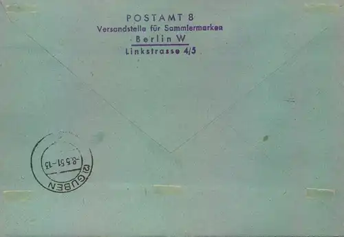1951besser frankierter R-Brief (5 Pf. unterfrankiert) ab BERLIN W 8 (Versandstelle)