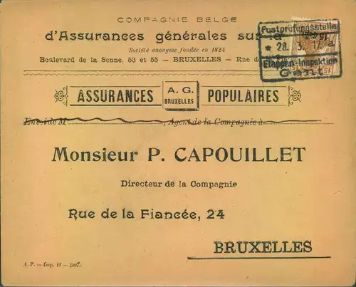 1917, Geschäftsbrief in BRÜSSEL / BRUXELLES