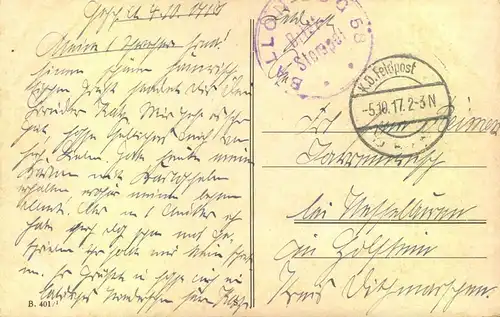 1917, Feldpostkarte "BALLONZUG 58"