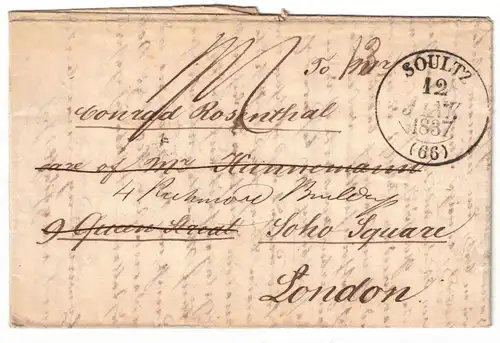 1837, folded letter from SOUZ to Cobnrad Rosenthal in Londo