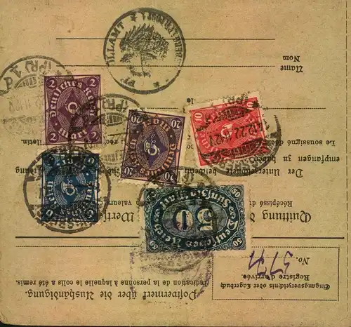 1922, Paketkarte vom KÖNIGSBERG nach MEMEL mit Zolllabfertigung