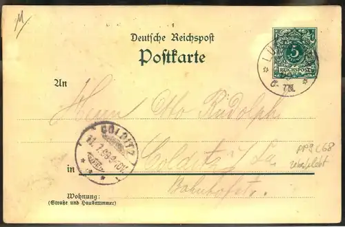 1899, Privatganzsache  (PP 9) "Gruss vom Leipziger Schützenfesrt, gelaufen