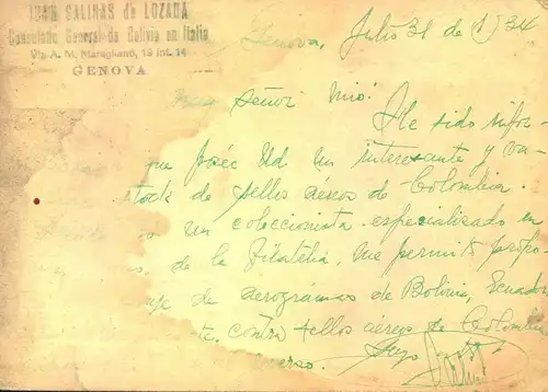 1934, "CONDULADO GENERAL DE BOLIVIA" in Roma