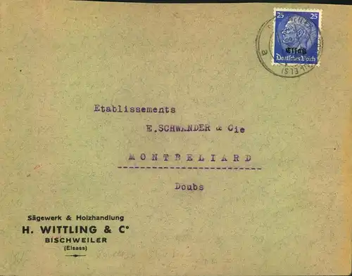 1941 ca. Geschäftsbrief ab BISCHWEILER nach Montbelliard / Doubs-