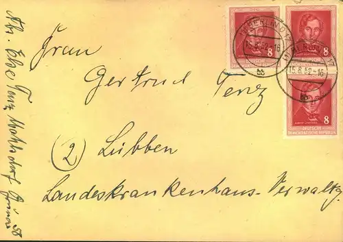 1952, A. LORTZINg (Komponist) 3-mal auf Brief ab BRTIN 55 (DDR)