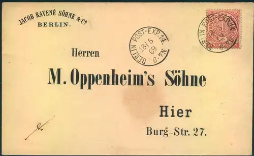 1869, schöner Votdruckumschlag als Ortsbrief ab "BERLIN POST-EXPED. 14""