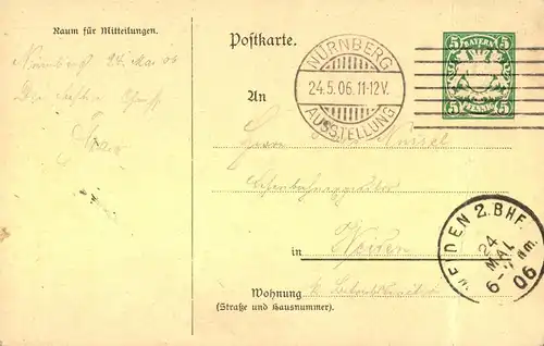 1905, Privatganzsache "Jubiläums-Landes-Industrie-Gewerbe u. Kunst-Ausstellung", Nürnberg