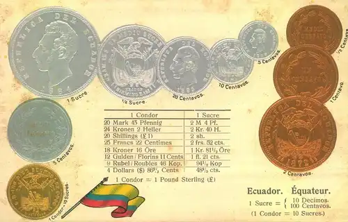 MÜNZEN DER WELT- COINS OF THE WORLD - Prägekarte/ embossed - ECUADOR - Condor