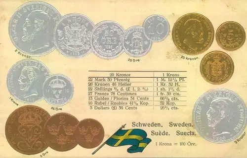MÜNZEN DER WELT- COINS OF THE WORLD - Prägekarte/ embossed - SCHWEDEN - Krona