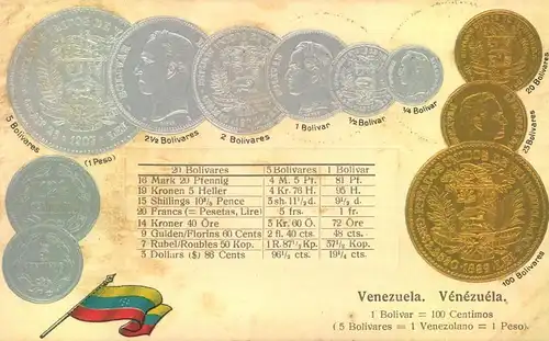 MÜNZEN DER WELT- COINS OF THE WORLD - Prägekarte/ embossed - VENEZUELA -  Bolivar
