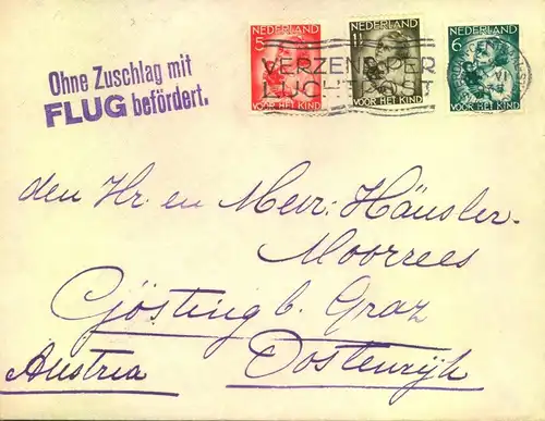 1935, Brief mit Zusatzstempel „Ohne Zuschlag mit LUFTPOST befördert“