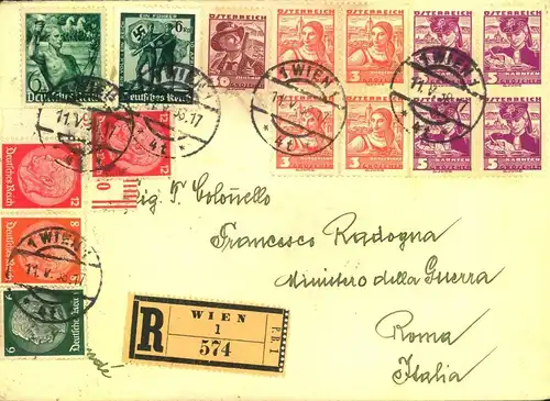 1938, OSTMARK: dekorative MiFMiF auf Einschreiben ab WIEN