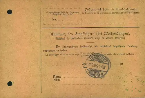 1906, 80 Pfg. Germania als EF auf Paketkarte ab ELBERFELD