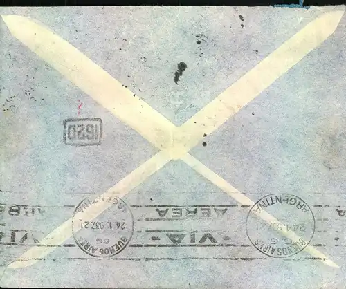 1937, Luftpostbrief mit  interessanter Frankatur ab HAMBURG nach Buenos Aires