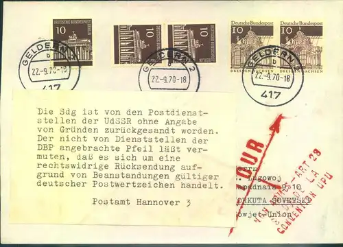 1970, Postkriegs- Retourbrief ab GELDERN in die UdSSR