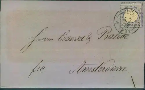 1872, 2 Groschen gr. Brustschild mit markantem Plattenfehler obere Rahmenlinie gebrochen auf Auslandsbrief