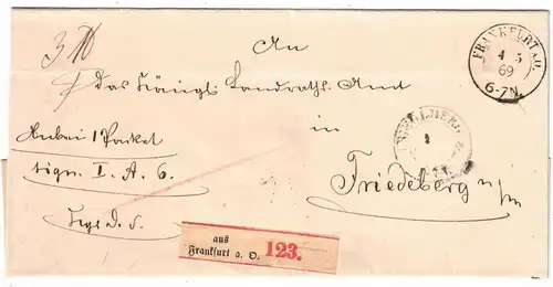 1869 Paketbegleitung ab FRAJFURT a. O.