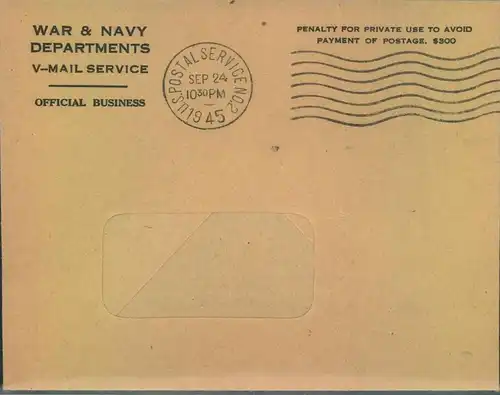 1945, V – Mail sheet and envelope dated „SEP 24 1945“ written in Karlsruge, Germany