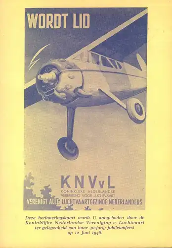 1948, Sonderkarte 40 Jahre 2Königlich Niederländische Luftfahrt Vereinigung“