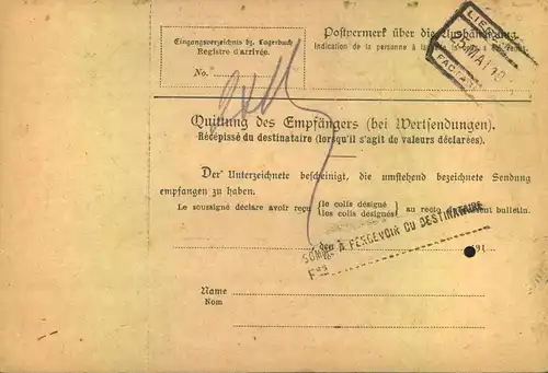 1914, Auslandspaketkarte  für 3 Pakete von HAMBURG nach Lüttich, Belgien