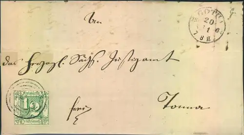 1861, ½ Silbergroschen gut gerandet auf grossem Briefteil ab GOTHA