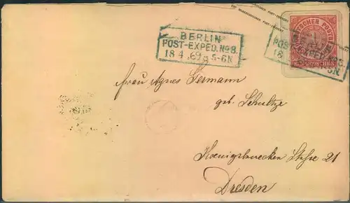 BERLIN POST – EXP. No. 8 auf 1 Groschen NDP Ganzsachenumschlag