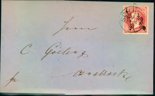 1864, Faltbriefhülle ,it Entwertung durch Stempel und handschriftlich 1 Groschen durchstochen