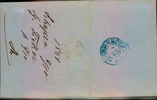 1864, Faltbriefhülle ,it Entwertung durch Stempel und handschriftlich 1 Groschen durchstochen