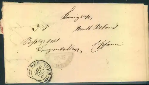1860, markenloser Brief mit Steigbügelstempel „ÖGRINGEN“