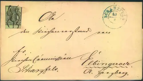 1851: 1 GGr mi Federzug auf Faltbriefhülle ab SCHWAZFELD
