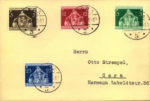1936, FDC:  Internationaler Gemeindekongress komplette auf Umschlag mit Ersttagsstempel "GERA *3* 3-6-36"
