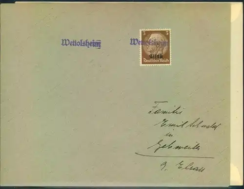 19400 ELSASS: verschiedene Notstempel auf 2 Umschlägen