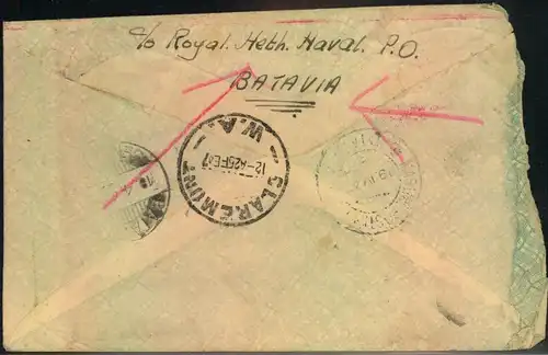 1947, letter "ON ACTIVE DUTY" with meter mark "BATAVIA  MARINE" to Wesrern Australia. There returned as unknown