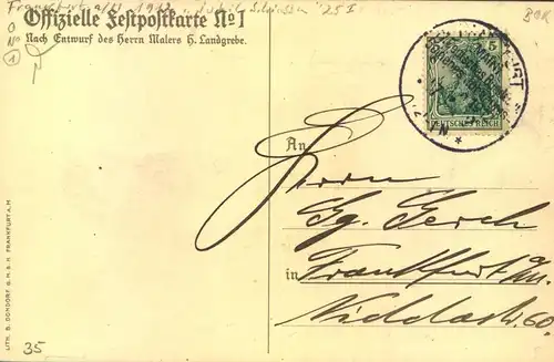 1912, Festpostkarte "17. Deutsches Goldenes Jubiläums-Schießen in Frankfurt a. Main mit Sonderstempel