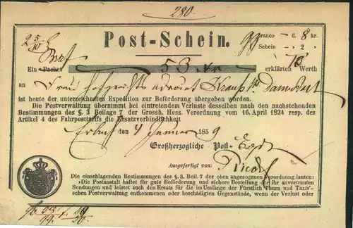 1859, Postschein vom ERGACH